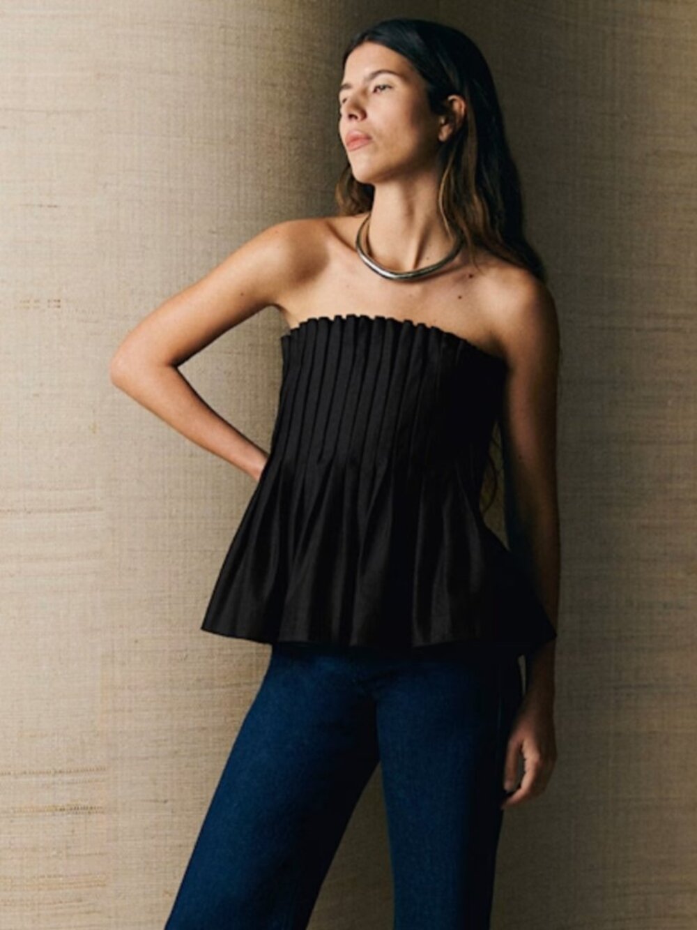 Sezane Akimi Organic Cotton Black Bustier Top Size 34 / 2 NWOT